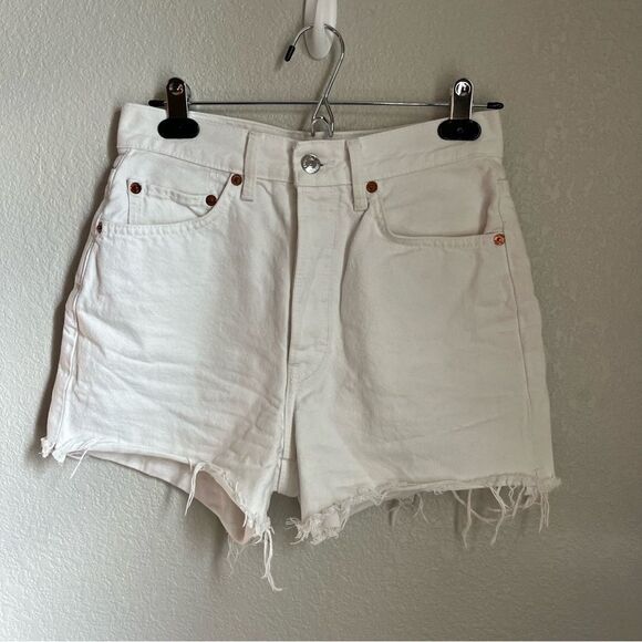 RE/DONE White Distressed Jean Short
